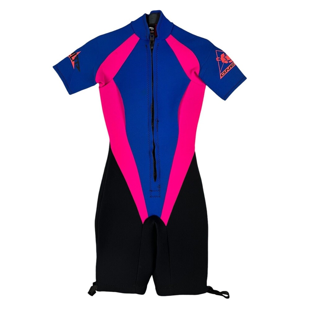 O'Neill 7488 Shorty Zip Front Springsuit Wet Suit  Women's 4  Black Pink Blue